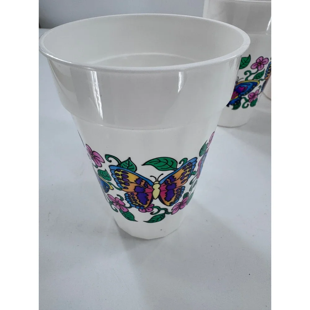Vintage Butterfly Drink Pitcher Glasses Set White Yellow Floral Retro 5pc Picnic